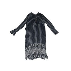 Love Sam Blue & White Boho  Sz M Long Sleeve Cotton Slit Sides Fairycore gypsy